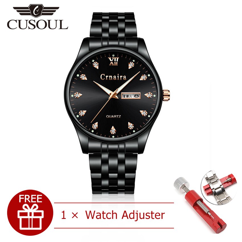 Cusoul Mode Mannen Quartz Horloges Mannen Commerciële Stalen Strip Horloges 30 M Waterdichte Masculino Luxe Horloges: Black