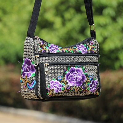 Bohemian borduurwerk Shell tas! Mooie Bloemen geborduurde Leuke Vrouwen schouder &amp; Crossbody bag Vintage Canvas Kleine Carrier