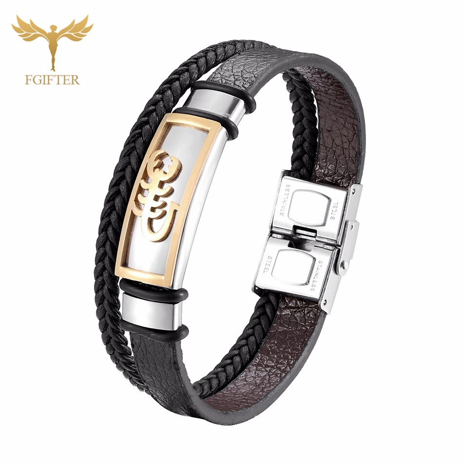 Rock Punk Lederen Manchet Armbanden Schorpioen Armband Voor Mannen Roestvrij Stalen Sieraden Accesorios Mujer Bangle Armband Sieraden: Golden Bangle / 19Cm