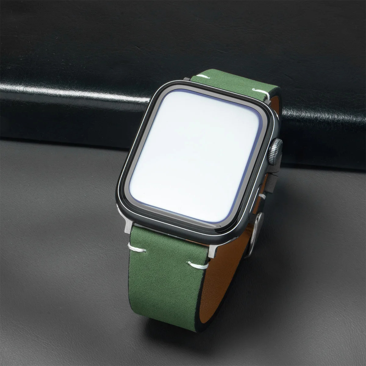 Leather Strap for Apple Watch Band Ultra 2 49mm 46mm 42mm 45mm 44mm 42mm 40mm 41mm Watchband for Iwatch Series 10 9 8 7 6 SE 5 4: M / White black