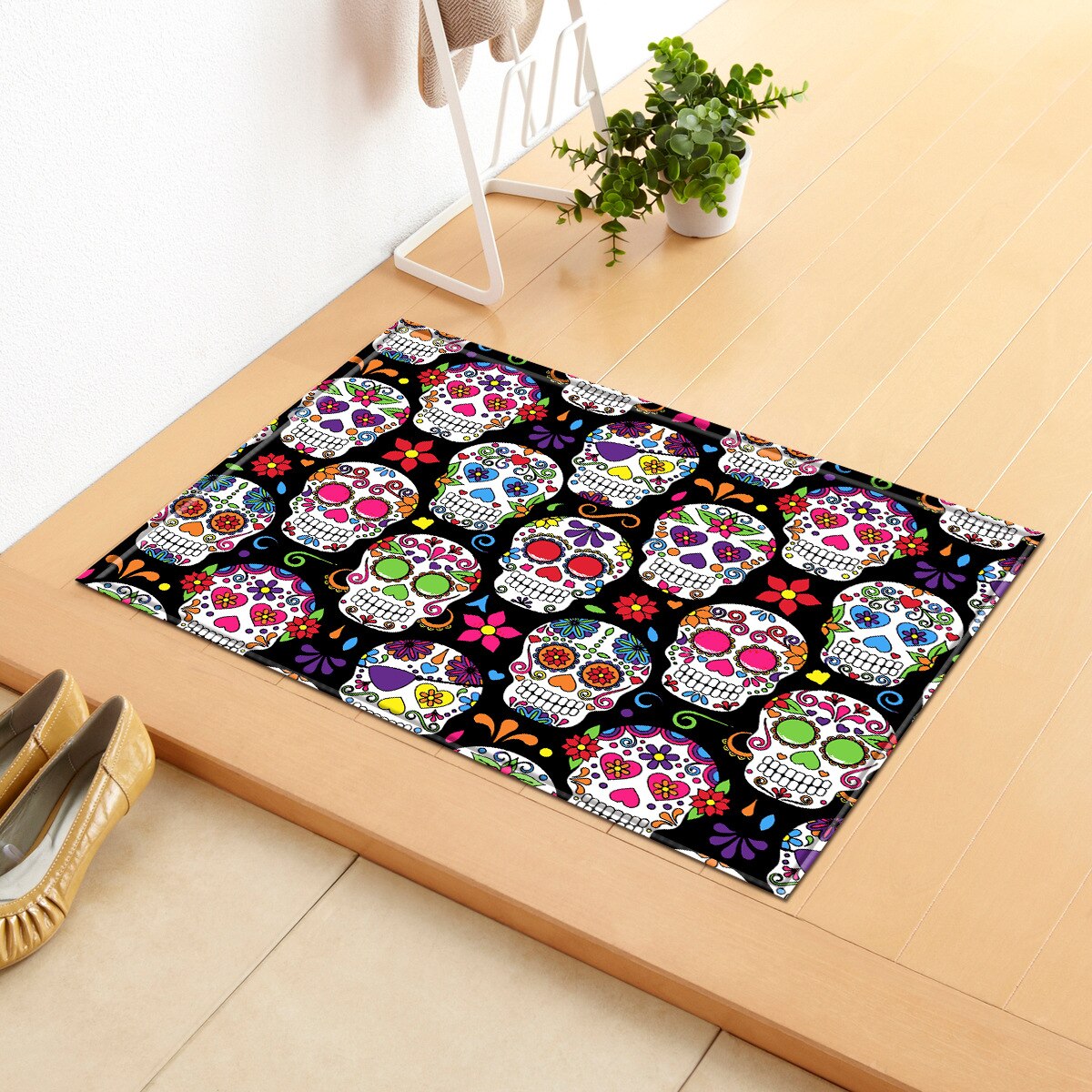 Cool Skull Bath Mat Non-Slip Fleece Toilet Floor Rug Water Dust Absorbing Bathroom Carpet Doormat Soft Halloween Kitchen Blanket