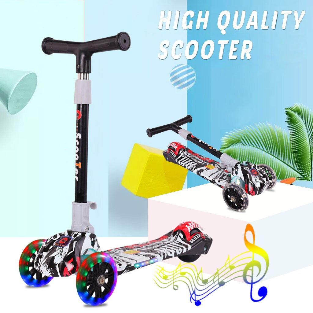 Justerbar sportscooter foldbar kick scooter justerbar t-bar styr til børn med led lys kateboard til børn udendørs legetøj