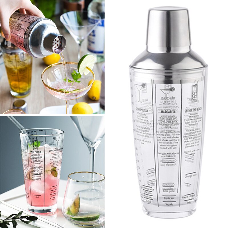 700ml Mix Master Bottle Cocktail Shaker Transparent Stainless Steel Glass Bar Tools C66