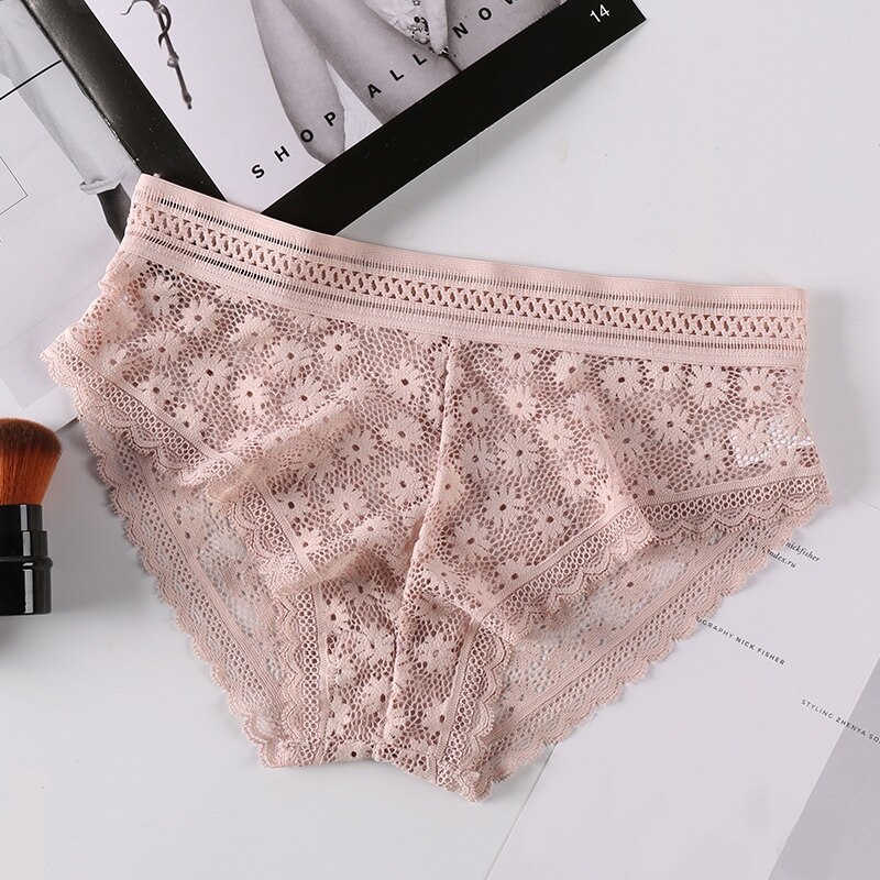 Women Lace Floral Panties Underwear Thin Briefs Sexy Hollow Panties Flower Intimates Underwear: Pink