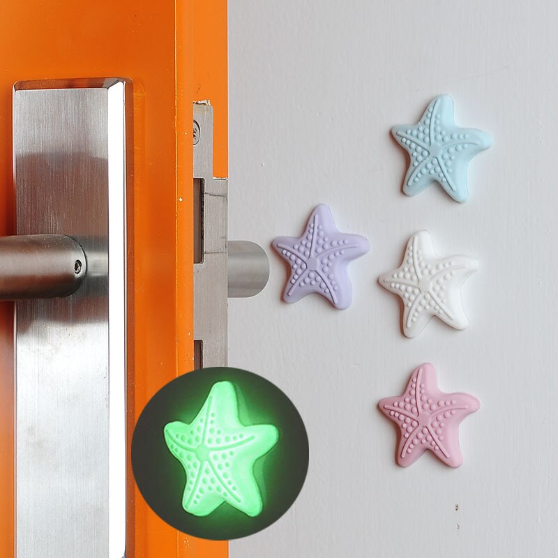 1Pcs Mooie Beschermende Leuke Zeester Lichtgevende Siliconen Deurklink Crash Pad Rubber Kinderen Kids Anti Collision Stop Stok