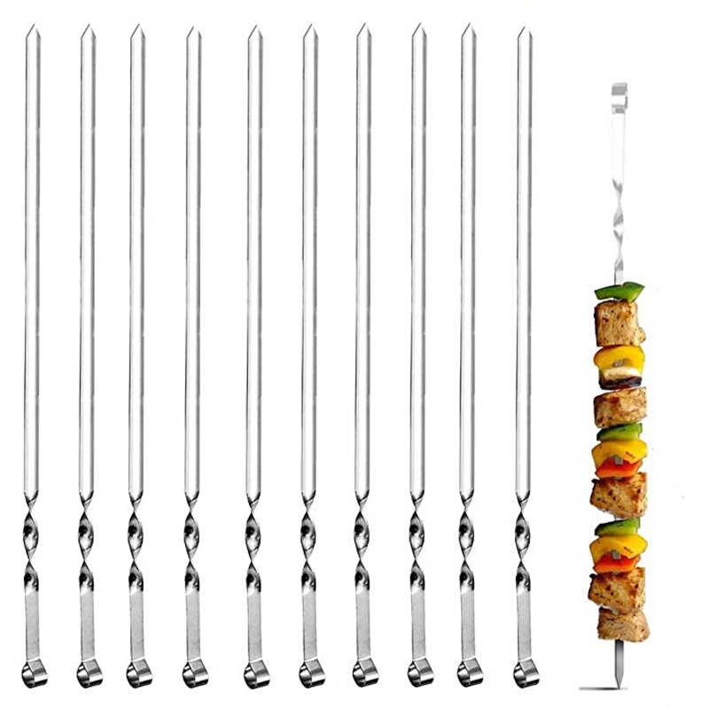 BBQ Essentialstools Edelstahl Grillen Spieße Flache Wiederverwendbare Metall Spieß Stöcke für BBQ, Party einstellen von 10 38cm: Ursprünglich Titel