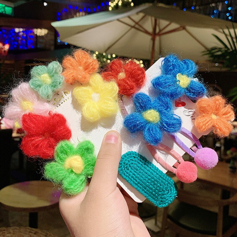 6 Stks/set Leuke Knit Bloem Baby Haar Clips Prinses Meisjes Bb Clip Pompom Kids Haarspelden Haarspeldjes Baby Haar Accessoires