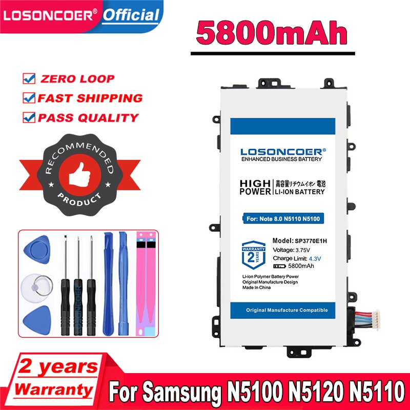 Losoncoer 5800Mah SP3770E1H Batterij Voor Samsung N5100 N5120 Galaxy Note 8.0 N5110 GT-N5100 GT-N5110 Batterij + Gratis Tools