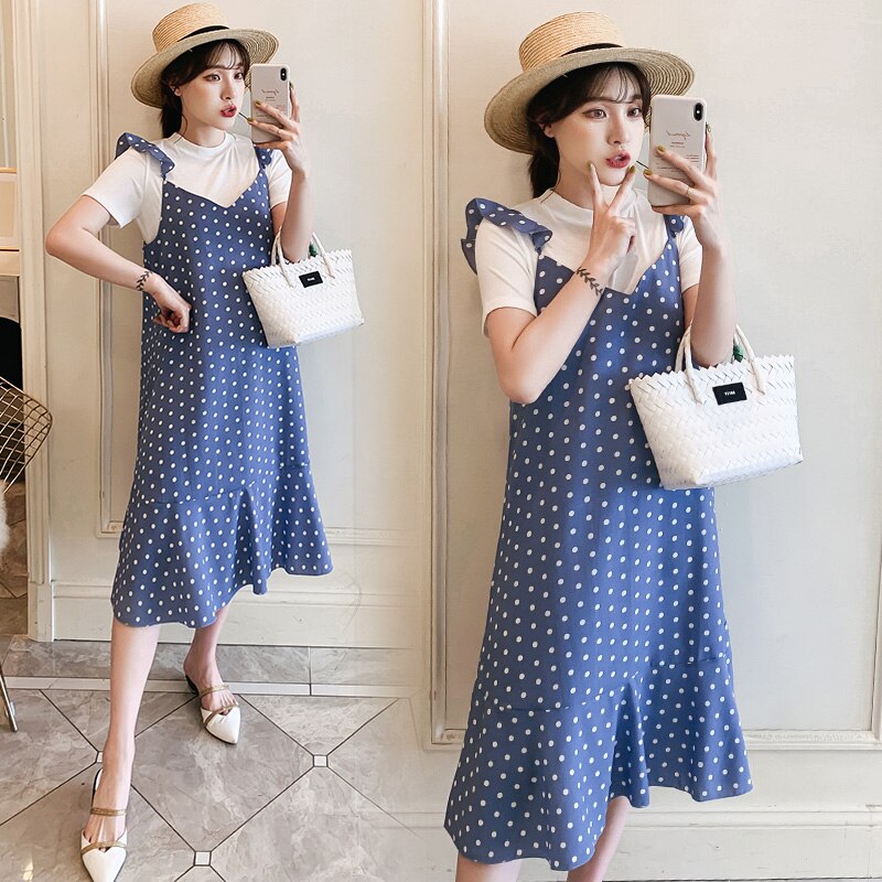 maternity dress Summer really two - piece blue maternity dress maternity chiffon