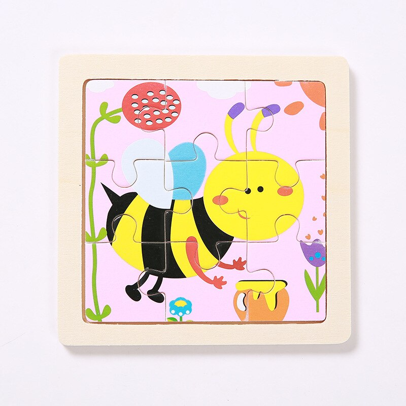 Mini Size 11*11CM Kids Toy Wood Puzzle Wooden 3D Puzzle Jigsaw for Children Baby Cartoon Animal/Traffic Puzzles Educational Toy: Bee