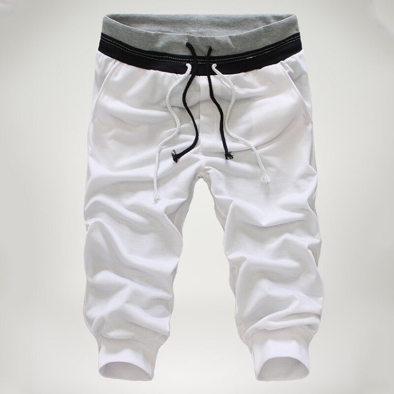 Heren Cropped Broek Jeugd Mode Toevallige Strand Broek Ademend Mannelijke Kleding Hip Hop Sport Trekkoord Broek: M / White
