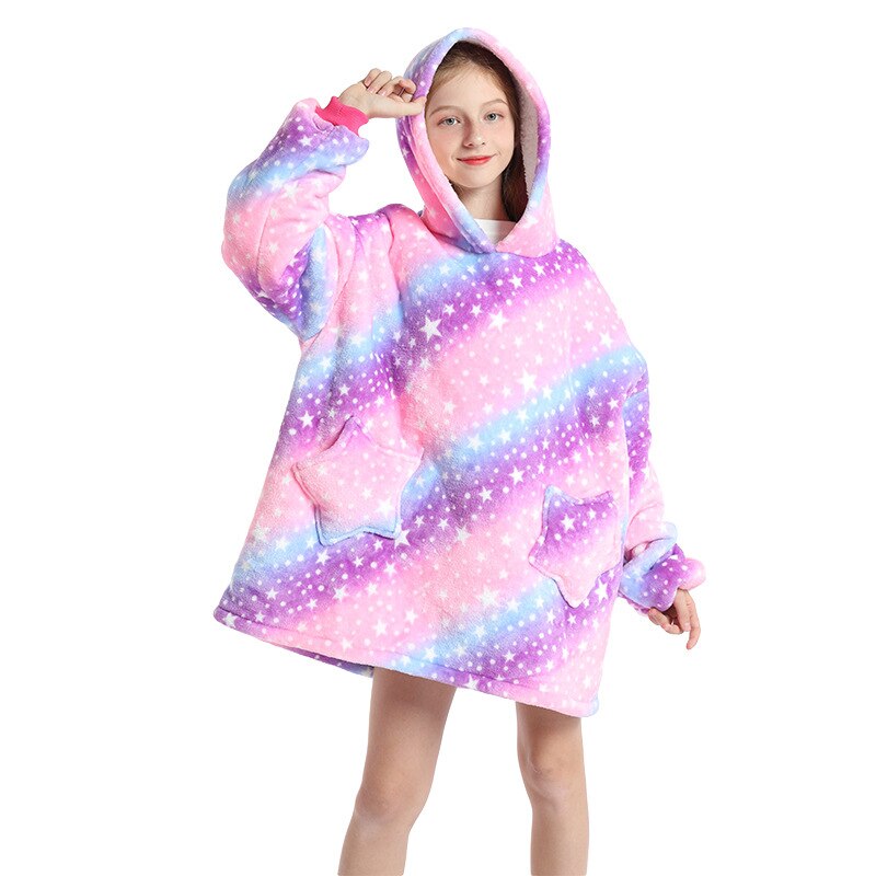 Childrn Winter Pyjama Warme Fleece Hoodies Regenboog Eenhoorn Kigurumi Nightwears Voor Baby Meisjes Tiener Jongens Truien Kids Kleding: FH18