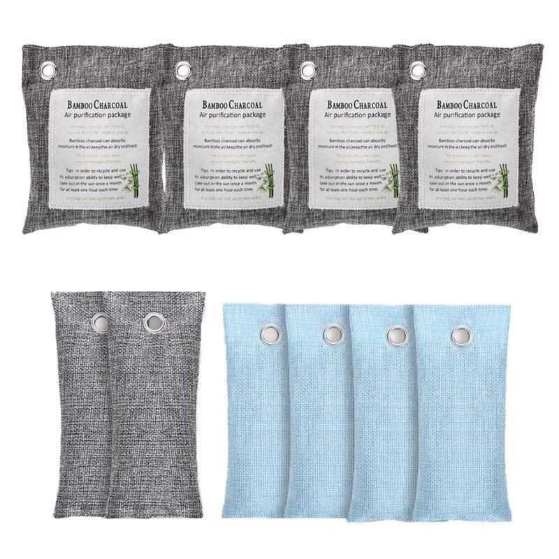 Luftreningspåse med aktivt bambukol 10- pack (4 x 200g, 2 x 75g, 4 x 50g) naturlig luftreningspåse.