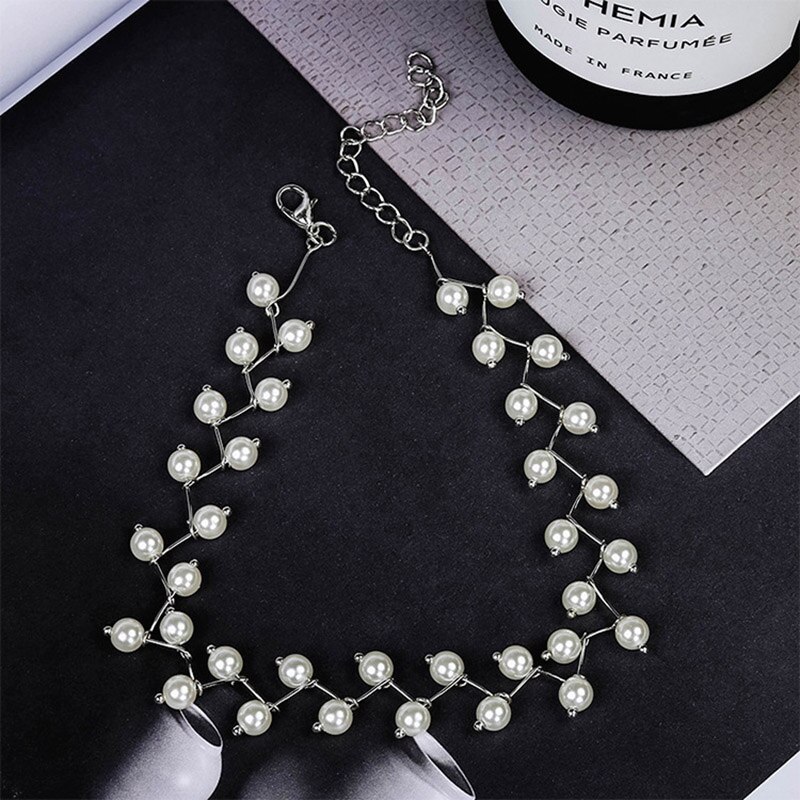 Gesimuleerde Parel choker Tak Sleutelbeen Ketting Eenvoudige Choker Ketting Vrouwen Draaimomenten Hanger Colar voor: Silver