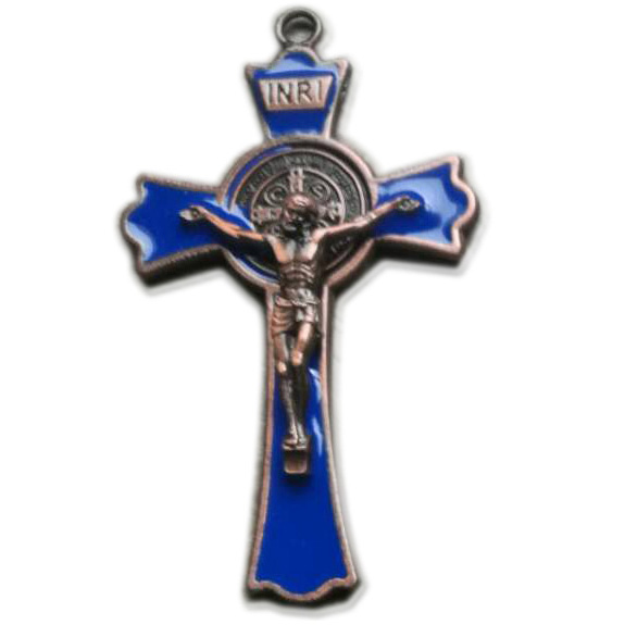 Kleurrijke Enamel Jesus Kruisbeeld Dubbele Gelijkspel Kruisen Charms INRI Benedictus Crucifix Hangers Voor Hangers Ketting: Dark Blue