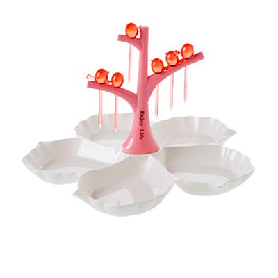 Creatieve Kleine Vogel Vorm Fruit Vork Snack Dessert Boom Fruit Snoep Platen Vork Dessert Vork Fruit Gereedschap Keuken Accessoires: Red Combine White