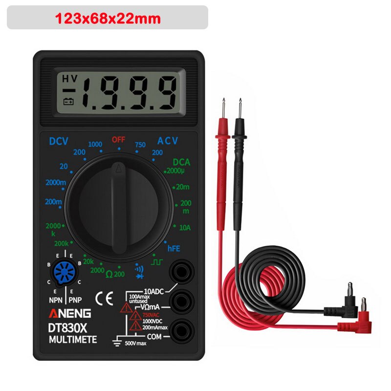 DT830 Digital Multimeter Voltmeter Ammeter Ohmmeter DC10V~1000V 10A AC 750V Current Tester Test LCD Display: G249163