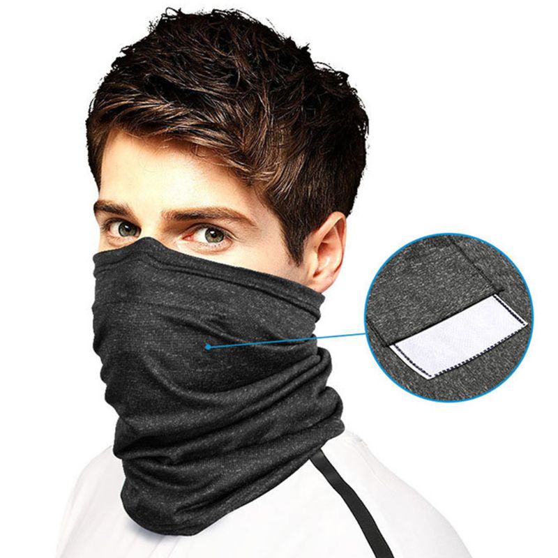 Écharpe pour masque Bandana unisexe sans couture | Avec poche filtrante, guêtre de cou couleur unie cyclisme anti-poussière pour l'extérieur,: BK