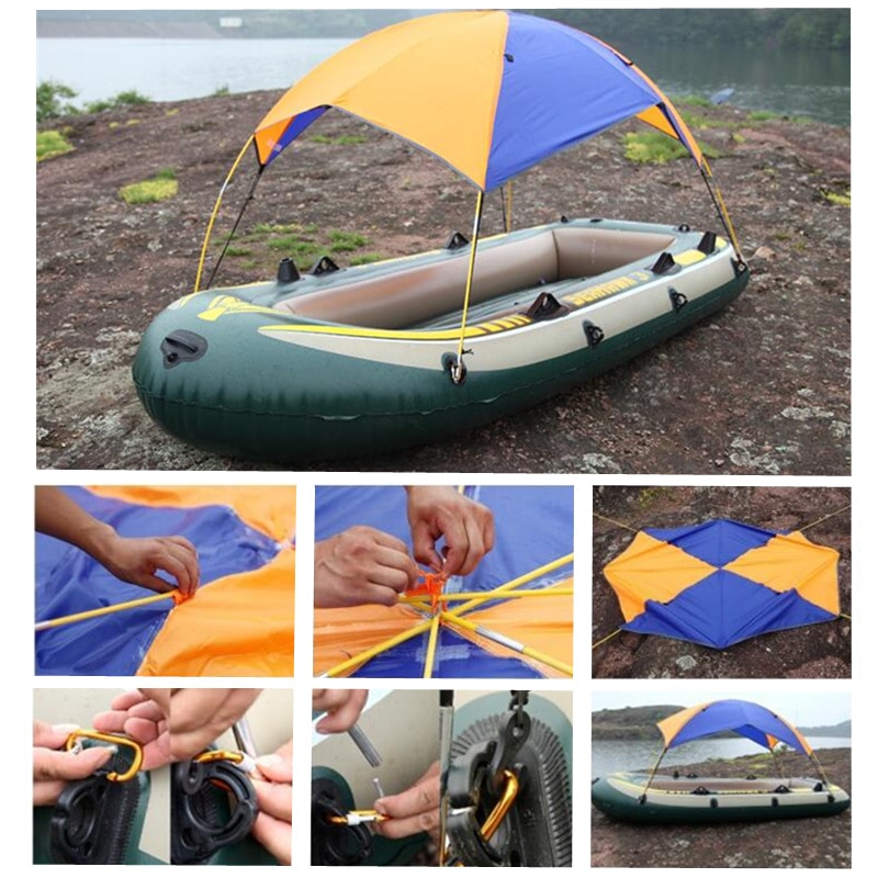 JayCreer Boat Sun Shade Shelter, 2-4 Persons Lightweight Folding Inflatables Boat Awning Top Cover Fishing Tent