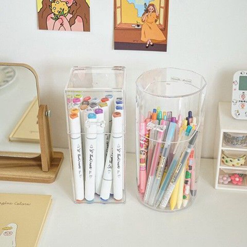 Multi-function Desktop Organiser Stationery Storage Box Makeup Organizer Office Pen Holder Brush Transparent Acrylic Shelf