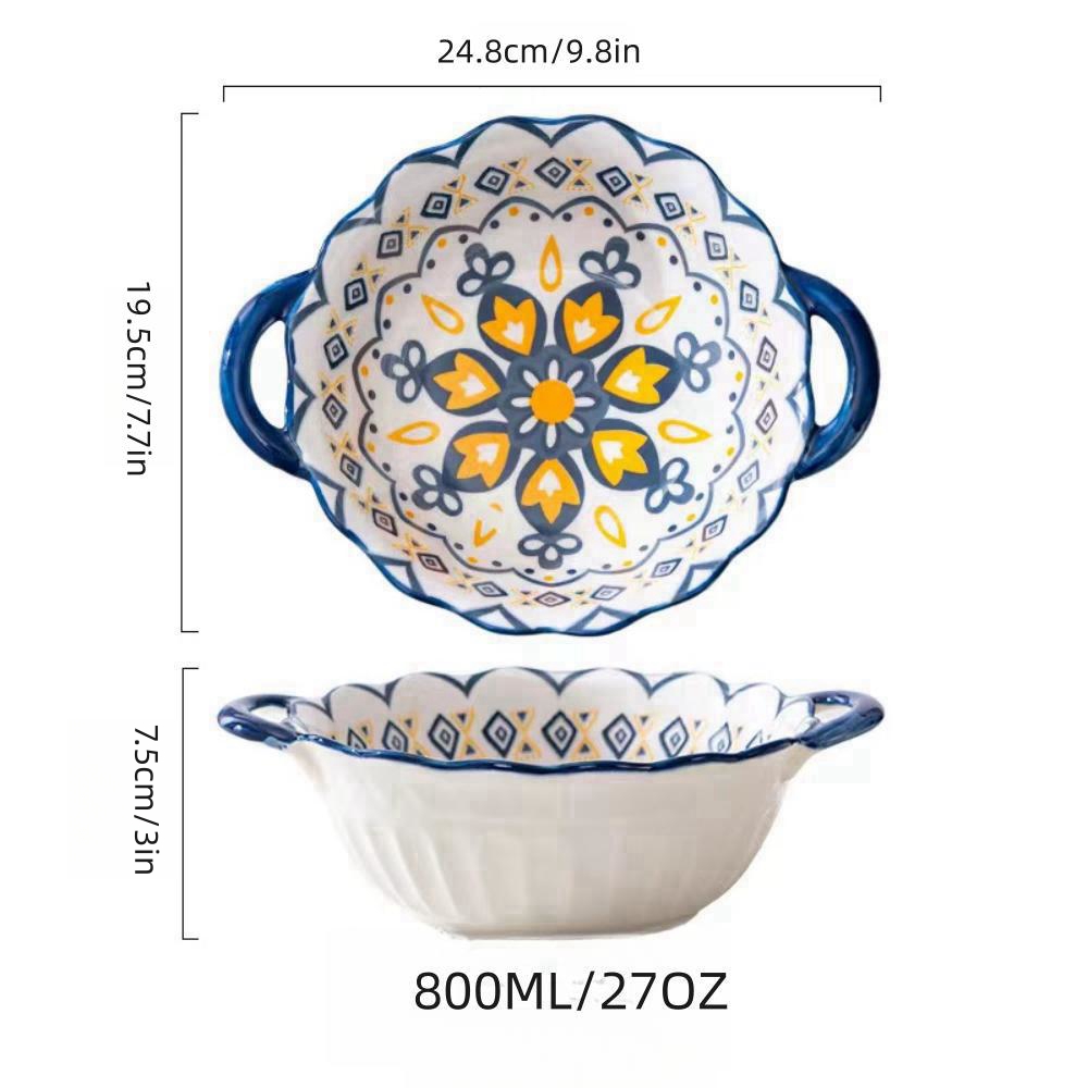 Lovely large capacity ceramic soup bowl with handle Suitable for salads, fruits, pasta, desserts, etc Suitable for the oven: Blue