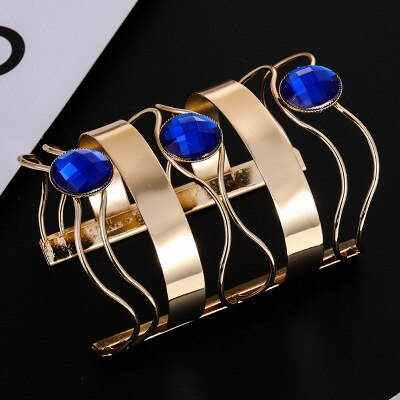 FLDZ Bangle For Women Trendy Hollowed Bracelet Metal Flower Pattern Crystal Decoration Bangles Jewelry Accessories: A7 Blue