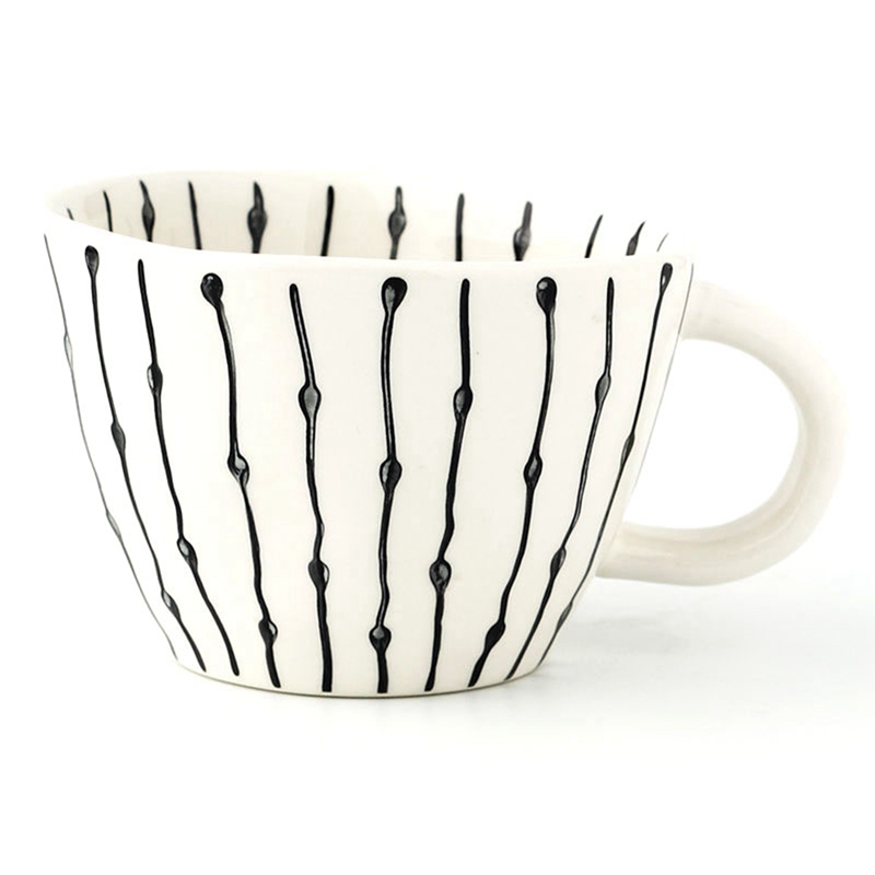 Geometric Ceramic Cup Hand Painted Capacity Water Handle Cup Irregular Milk Office Coffee Cup Home Decor: green