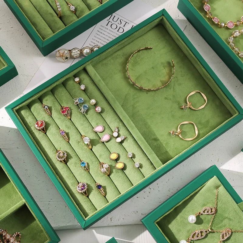 Bandeja de joyería de lujo para pulsera, accesorios de exhibición de anillos, organizador de joyas, soporte de funda de collar de cuero de pelusa, Show de tienda de joyas