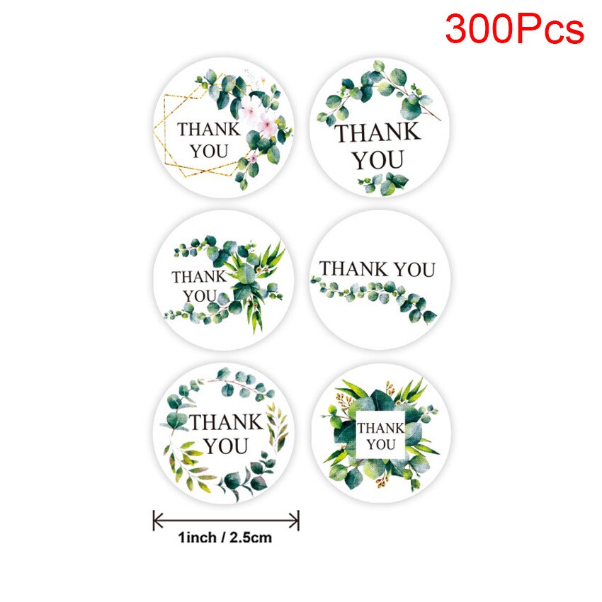 100-500pcs Round Floral thank you stickers Green leaf flower sticker for scrapbooking package seal labels wedding Decor: B 300Pcs