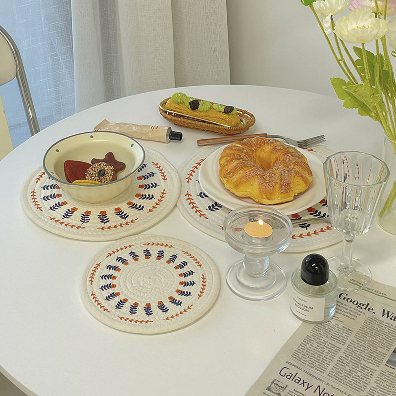 Round Woven Insulation Pot Mat Cotton Rope Placemat Dining Table Coaster Bowl Pad Simple Plate Mat Home Decoration Cup Mats