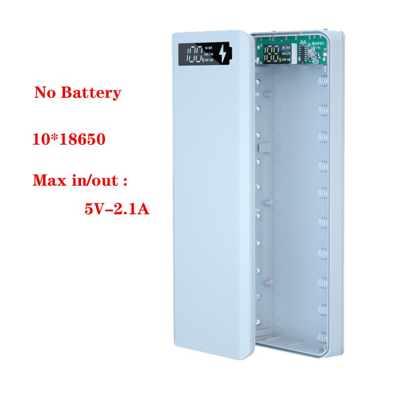 Pd Diy Power Bank Case 10*18650 Battery Charger Box Qc Quick 18650 Batterij Houder Dual Usb Mobiele Telefoon lader Shell Geen Batterij: Standard White
