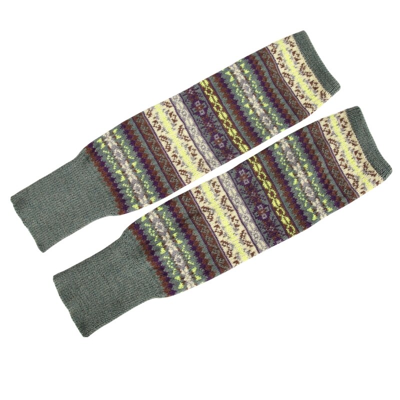 Chaussettes Hautes Femme, Genou, En Tricot Crochet Ethnique Beige, Taille Unique