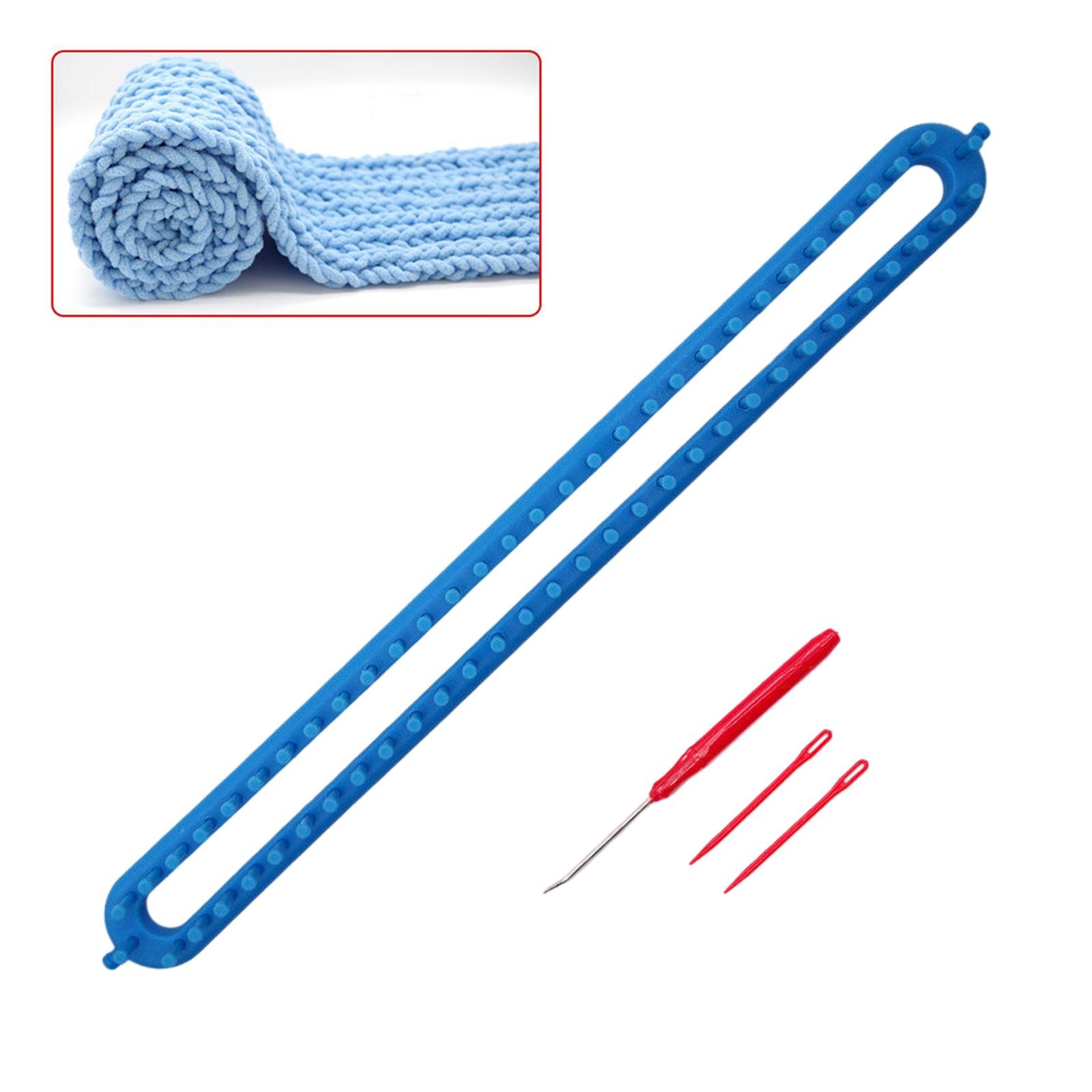 Kit de telar de plástico para tejer, herramientas de costura, máquina de ganchillo hecha a mano, tejedor de aguja para principiantes, mantas de Chal: Blue 22.8inch