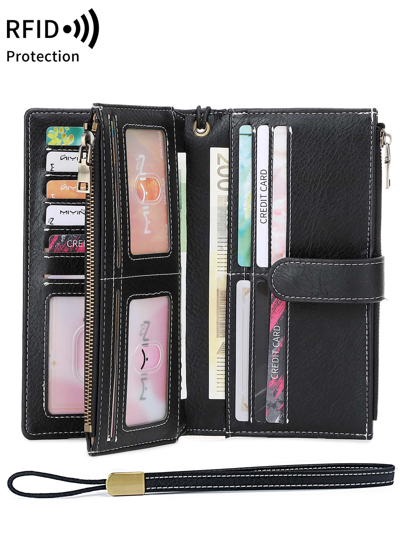 Retro Business Women's Long Wallet PU Leather Triple Fold Large Capacity Multi Card Slot Handbag Slot Ultra Thin Zipper Wallet