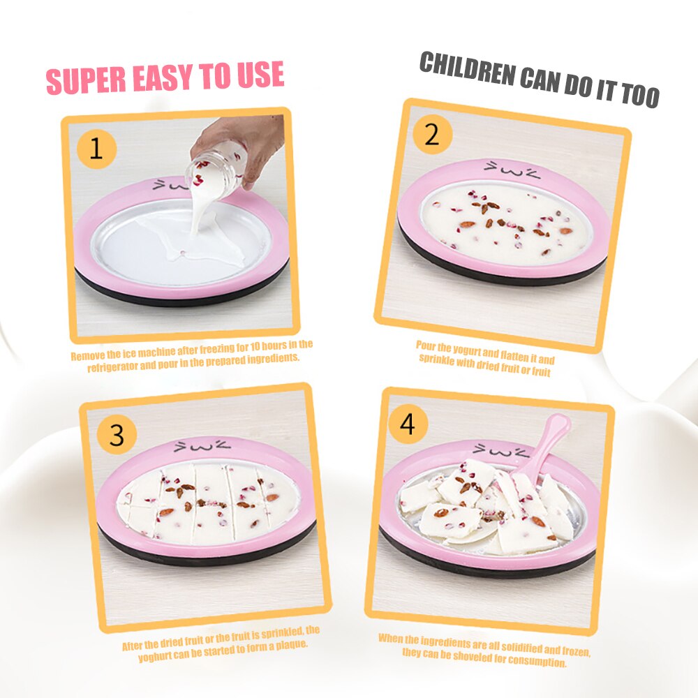 Cartoon Mini Fried Ice Cream Yogurt Making Machine Fruit Roll Maker Pan Summer Cool Ice Make Ice For Kids Pink