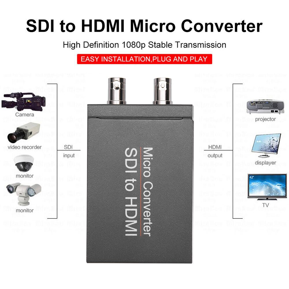 SDI HDMI-Compatible for Camera SDI to HDMI-Compatible Converter HD 3G Video Mini Converter With Audio Video Out With Power Plug