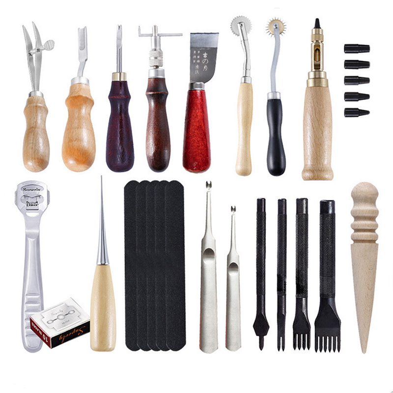 Leather Craft Tools Leather Sewing Kit Leathercraft Hand Tool Kits Stitching Punch Carving Tools Leather Sewing Tools For DIY: Style B