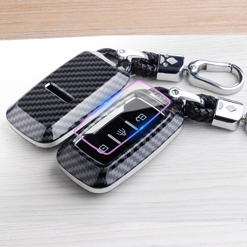 Chery Carbon Fiber Abs Key Case Voor Jetour X70 X90 X95 3 Knoppen Smart Remote Fob Cover Sleutelhanger Protector Bag