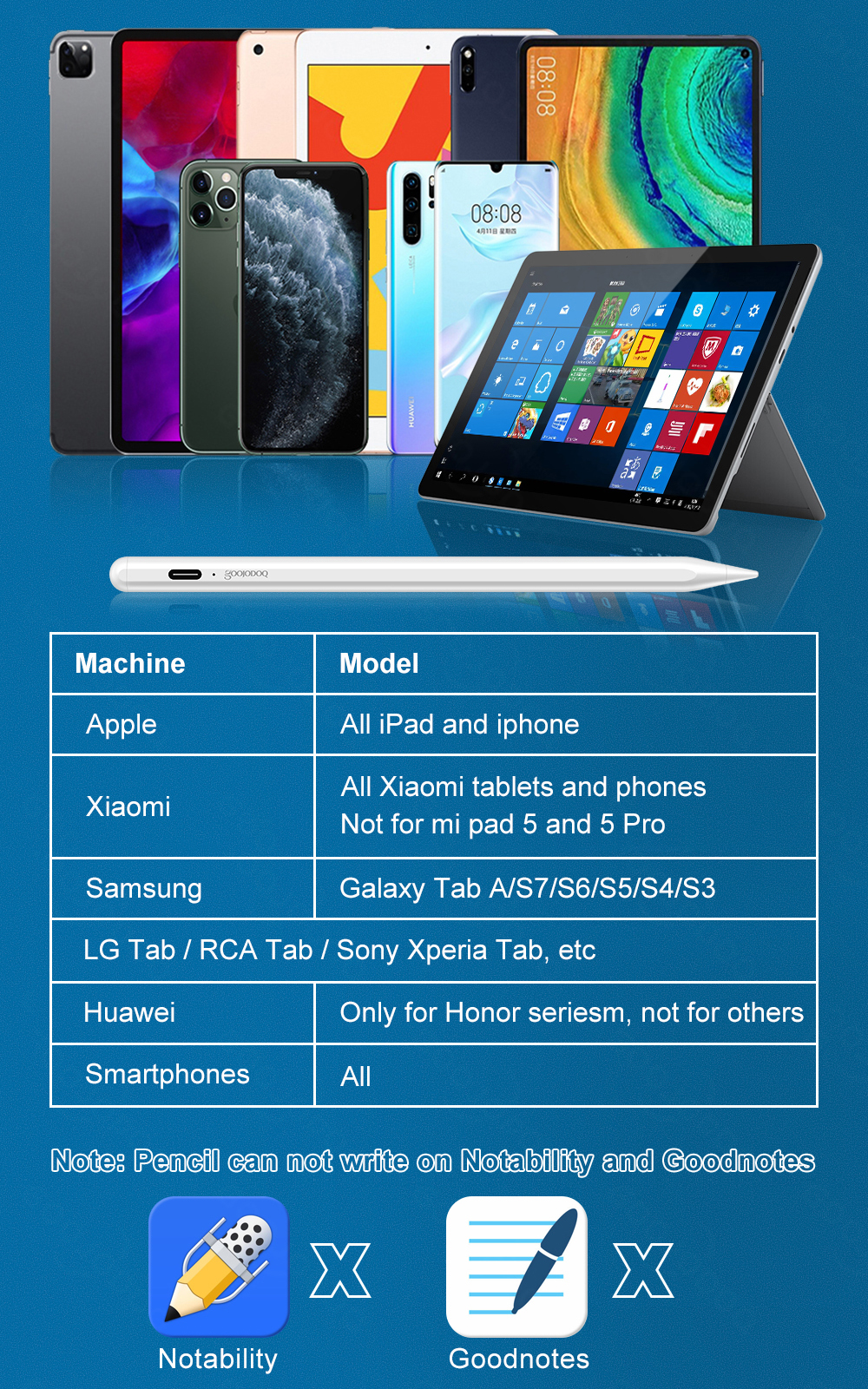GOOJODOQ-lápiz óptico para tableta Surface, para Android, IOS, Xiaomi, Huawei y Samsung
