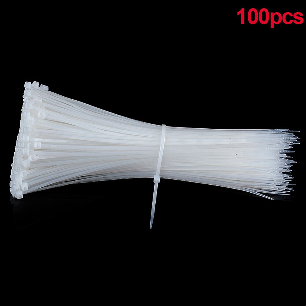 100 stk / sæt 2.5 tykke abs plastikbånd lynlås fasttrådswrap rem selvlåsende nylon kabelbinder  --m25: Hvid l