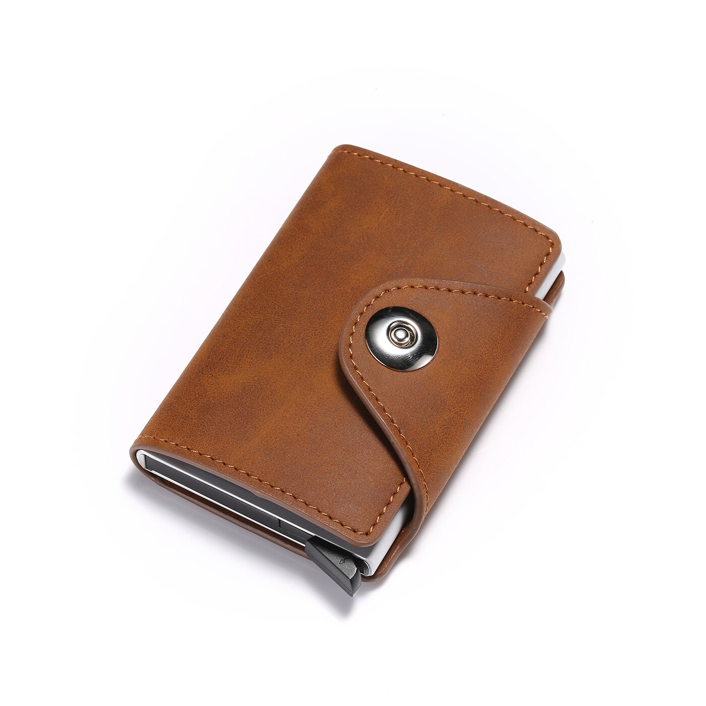 Dienqi rfid anti-magnetisk kreditkortholder mænd sikkerhedspung aluminium beskyttelse mandlig visitkortholder etui slank pung: Brun