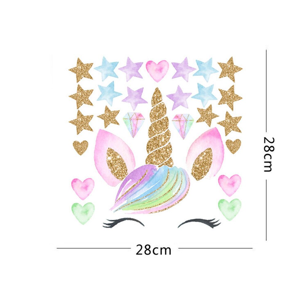 Pegatina de pared de unicornio dorado para habitación de niños, pegatina decorativa de dibujos animados, calcomanía de unicornio de estrella, fondo extraíble, decoración de pared: KSD8816-2