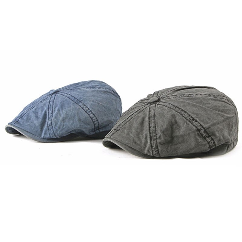 Boina de algodón lavada Vintage para hombre, gorra plana informal para exteriores de Newsboy, gorras con visera de Color sólido de , sombreros británicos