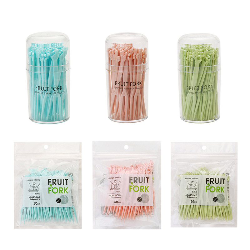 50 Pcs Fruit Fork Set Fruit Sign Disposable Plastic Two Teeth Household Fruit Cake Dessert Fork Small Fork Disposable Fruit Fork