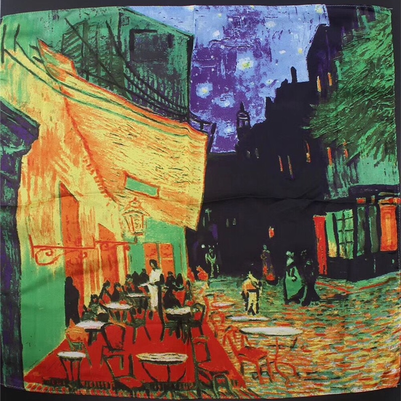 Van Gogh Oil Painting Square Scarves Silk Scarf Bandanna Women Scarf Head Neck Tie Band Neckerchief