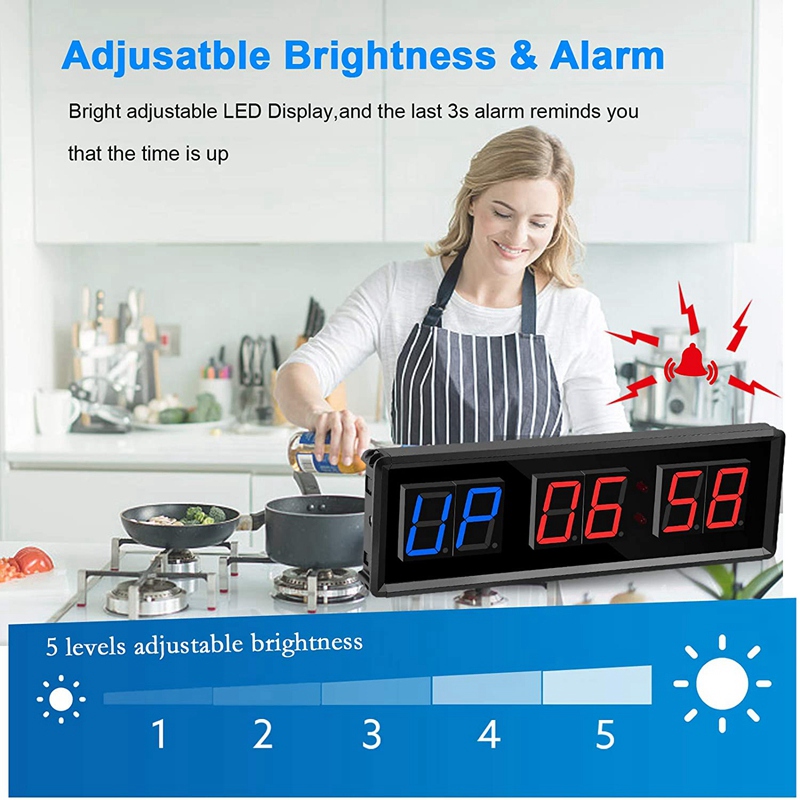 Gym Timer,LED Interval Timer Digital Countdown Wall Clock Fitness Timer,1.5Inch Digits Down/Up Clock Stopwatch for Home