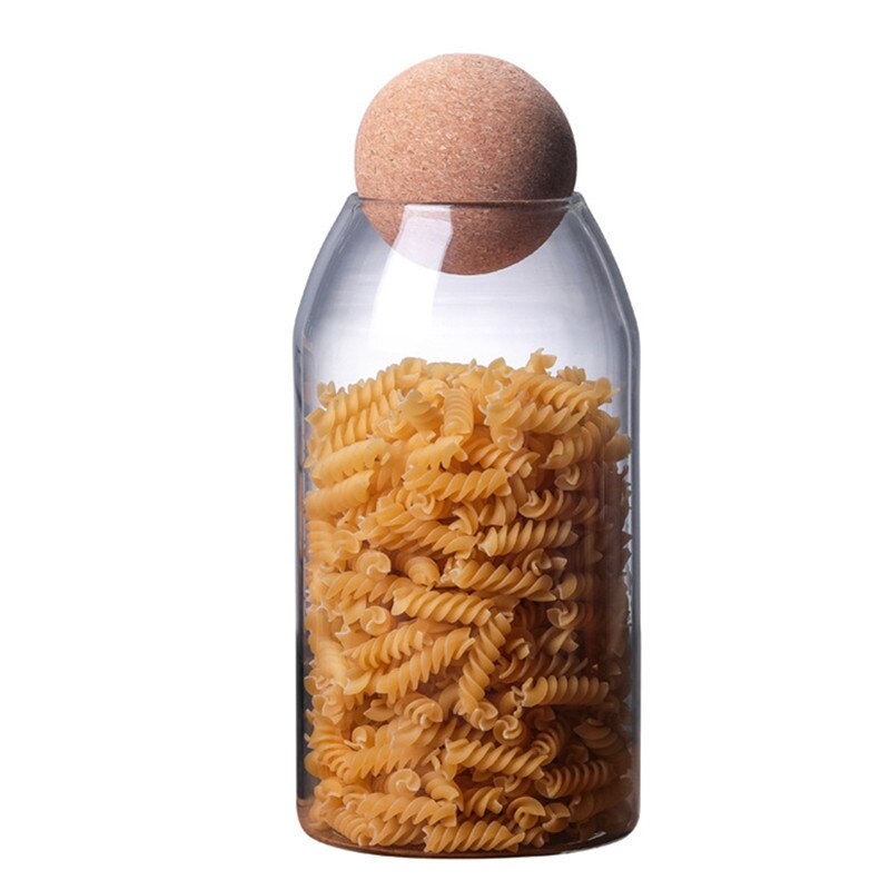 Lead Free Glass Storage Jars with Cork Lid Transparent Airtight Food Container Canister for Cookies Macaroni Beans Candy