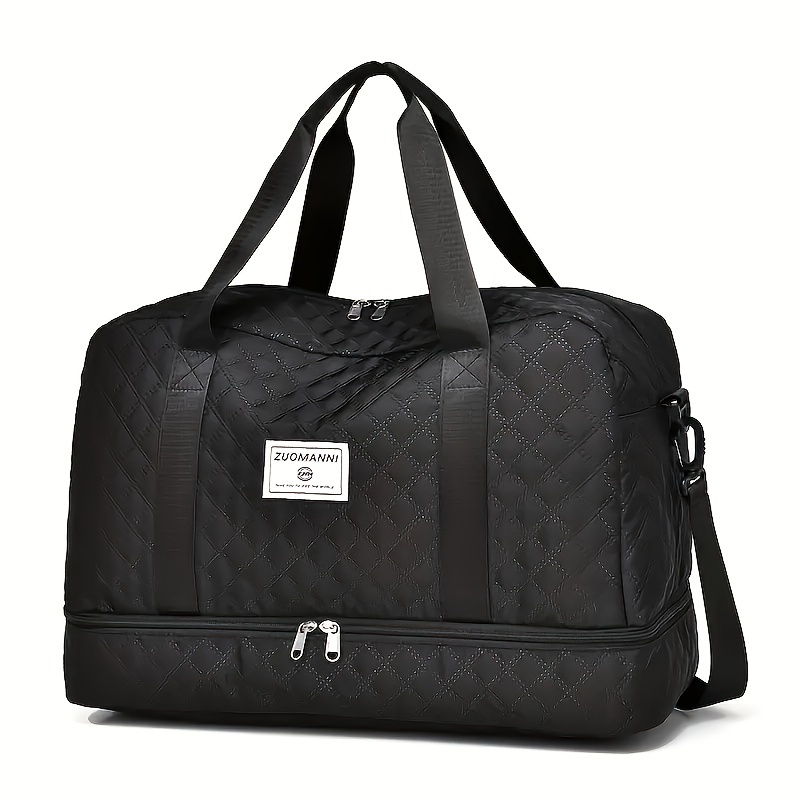 Sac de sport de luxe, sac à main de grande capacité, initié et sac fourre-tout à bandoulière avec séparation de support sec, poches latérales pour touristes, voyage, salle de sport: Black