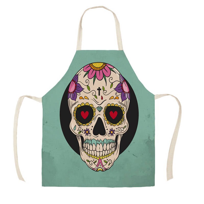 Women Kitchen Apron Cotton Linen Halloween Skull Sleeveless Chef Cooking Aprons Kitchen accessories WQ1698: WQ169806 / 38x47cm Kids Size