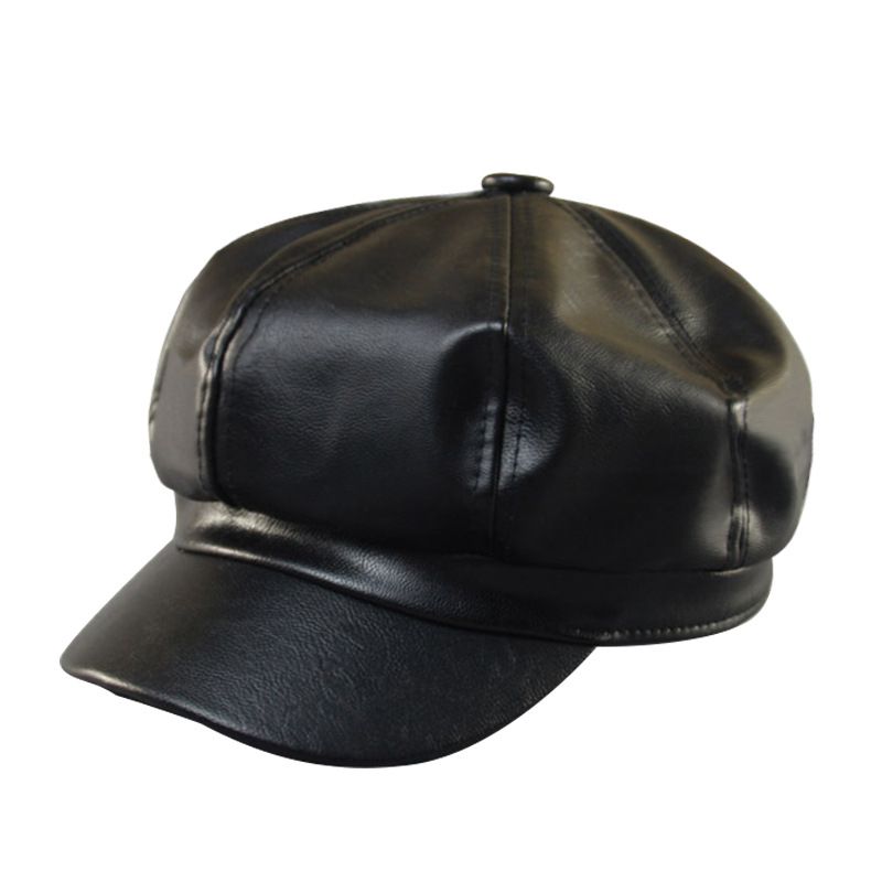 Hüte Damen Herbst Winter Leder Navy Kappe Berets Einfarbig Hut Im Freien Reise Wilden Retro Achteckigen Hut